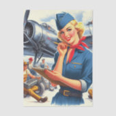 Retro Vliegtuig Piloot Pin-up Tissuepapier (Voorkant)