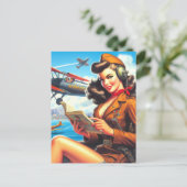 Retro Vliegtuig Pin-up Briefkaart (Staand voorkant)
