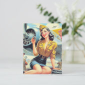 Retro Vliegtuig Pin-up Briefkaart (Staand voorkant)