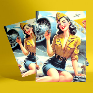 Retro Vliegtuig Pin-up Briefkaart