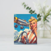 Retro Vliegtuig Pin-up Briefkaart (Staand voorkant)