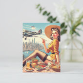 Retro Vliegtuig Pin-up Illustratie Briefkaart (Staand voorkant)