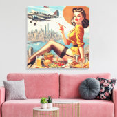 Retro Vliegtuig Pin-up Illustratie Canvas Afdruk (Insitu (Woonkamer))