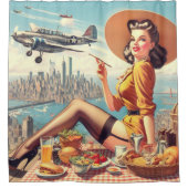 Retro Vliegtuig Pin-up Illustratie Douchegordijn (Voorkant)