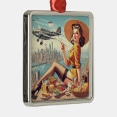 Retro Vliegtuig Pin-up Illustratie Metalen Ornament (Rechts)