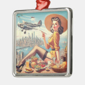 Retro Vliegtuig Pin-up Illustratie Metalen Ornament (Links)