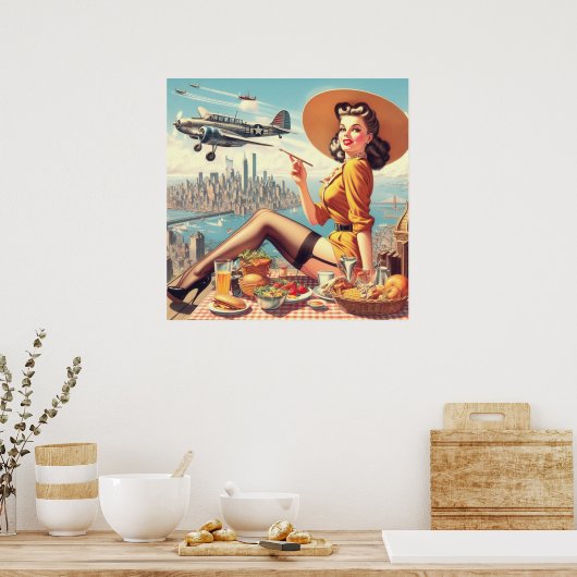 Retro Vliegtuig Pin-up Illustratie Poster (Keuken)