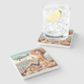 Retro Vliegtuig Pin-up Illustratie Stenen Onderzetter (Zijkant)