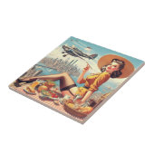Retro Vliegtuig Pin-up Illustratie Tegeltje (Zijkant)