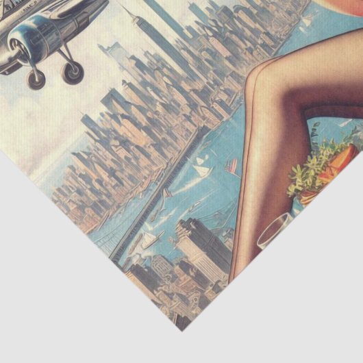 Retro Vliegtuig Pin-up Illustratie Tissuepapier (Detail)