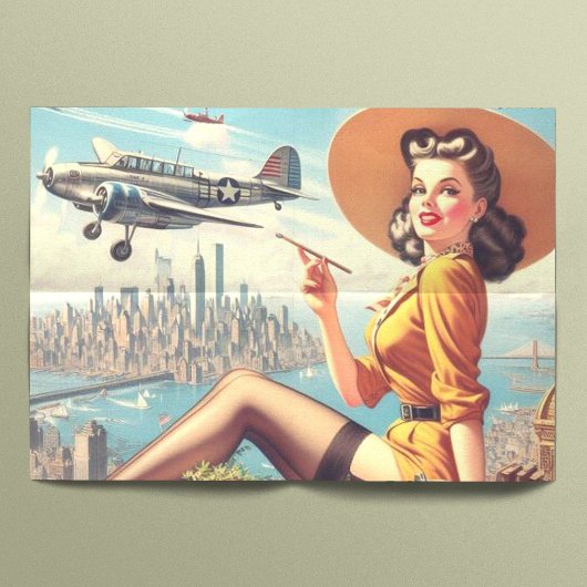 Retro Vliegtuig Pin-up Illustratie Tissuepapier