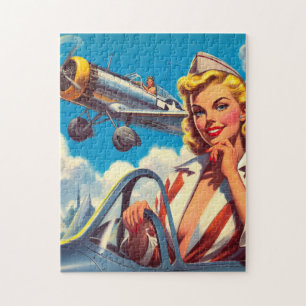 Retro Vliegtuig Pin-up Legpuzzel