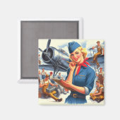 Retro vliegtuig pin-up magneet (Voorkant / Achterkant)