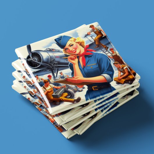 Retro vliegtuig pin-up magneet