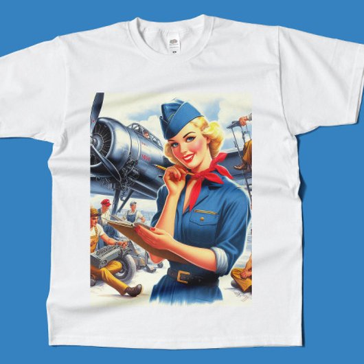 Retro vliegtuig pin-up t-shirt