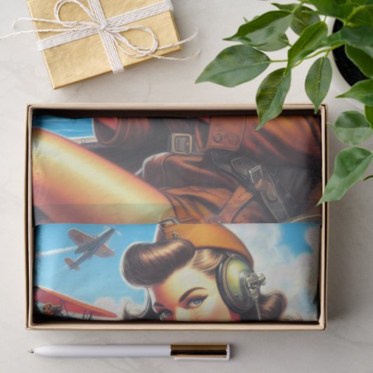 Retro Vliegtuig Pin-up Tissuepapier (Geschenk)
