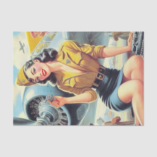 Retro Vliegtuig Pin-up Tissuepapier (Voorkant)