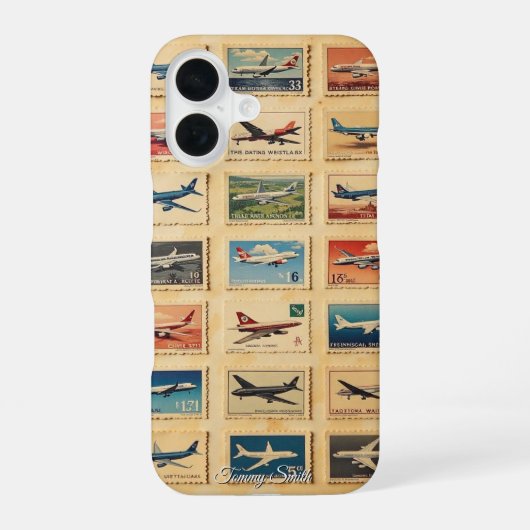 Retro Vliegtuig Postzegels iPhone 16 Hoesje (Achterkant)