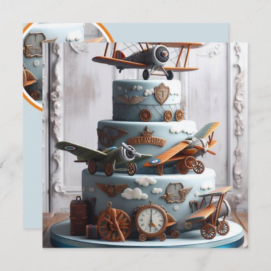 RETRO  VLIEGTUIG THEMA VERJAARDAGSTAART KAART (Voorkant / Achterkant)