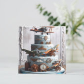 RETRO  VLIEGTUIG THEMA VERJAARDAGSTAART KAART (Staand voorkant)