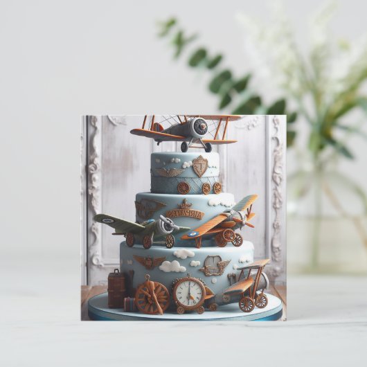 RETRO  VLIEGTUIG THEMA VERJAARDAGSTAART KAART (Staand voorkant)