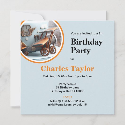 RETRO  VLIEGTUIG THEMA VERJAARDAGSTAART KAART (Achterkant)