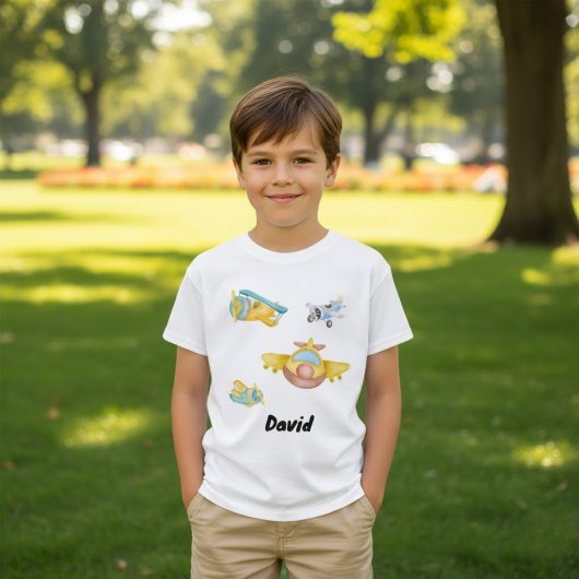 Retro Vliegtuig Waterverf Gepersonaliseerd Naam T-shirt