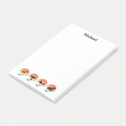  Retro Vliegtuig & Zonsondergang, Aangepaste Naam, Post-it® Notes (Schuin)