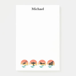  Retro Vliegtuig & Zonsondergang, Aangepaste Naam, Post-it® Notes