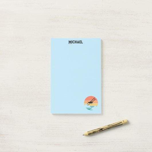 Retro Vliegtuig & Zonsondergang, Aangepaste Naam, Post-it® Notes (Op bureau)
