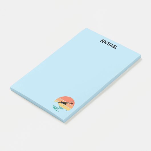  Retro Vliegtuig & Zonsondergang, Aangepaste Naam, Post-it® Notes (Schuin)
