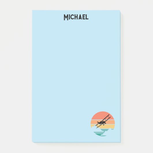  Retro Vliegtuig & Zonsondergang, Aangepaste Naam, Post-it® Notes (Voorkant)