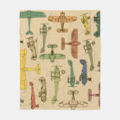 Retro vliegtuigen: Gebarsten  patroon. Fleece Deken (Voorkant)