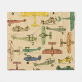 Retro vliegtuigen: Gebarsten  patroon. Fleece Deken (Voorkant (Horizontaal))