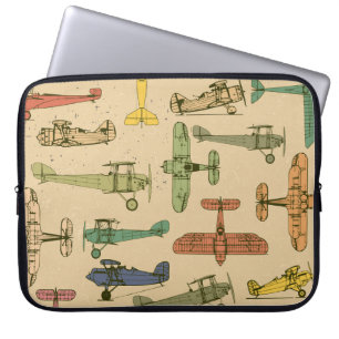 Retro vliegtuigen: Gebarsten patroon. Laptop Sleeve