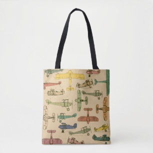 Retro vliegtuigen: Gebarsten patroon. Tote Bag