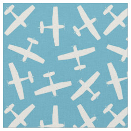 Retro vliegtuigpatroon stof | Blauw en Crème