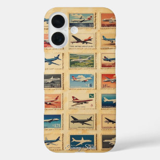 Retro Vliegtuigstempels iPhone 16 Hoesje