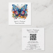 *~* Retro Vlinder AP57 Boho QR  Flowers Vierkante Visitekaartje (Voorkant / Achterkant)