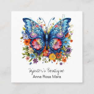 *~* Retro Vlinder AP57 Boho QR  Flowers Vierkante Visitekaartje