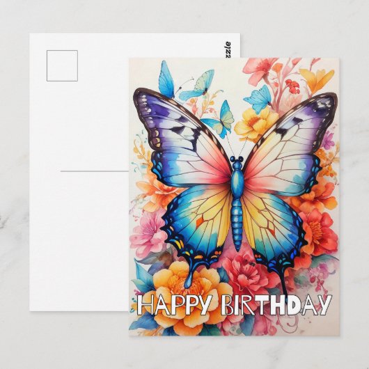 Retro Vlinder & Bloem Illustratie Collage Briefkaart (Voorkant / Achterkant)