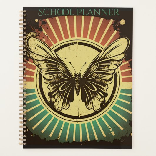 Retro Vlinder School Planner, School Agenda (Voorkant)