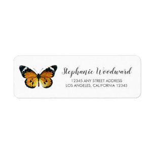 Retro vlinder schrift retouradres Oranje Etiket