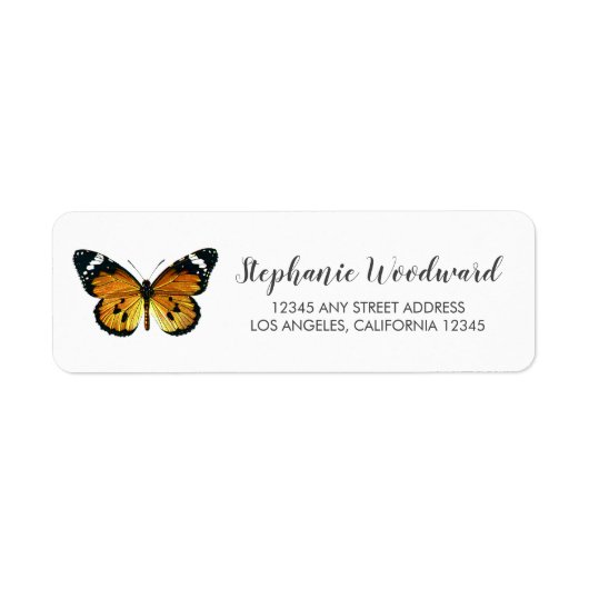 Retro vlinder schrift retouradres Oranje Etiket (Voorkant)