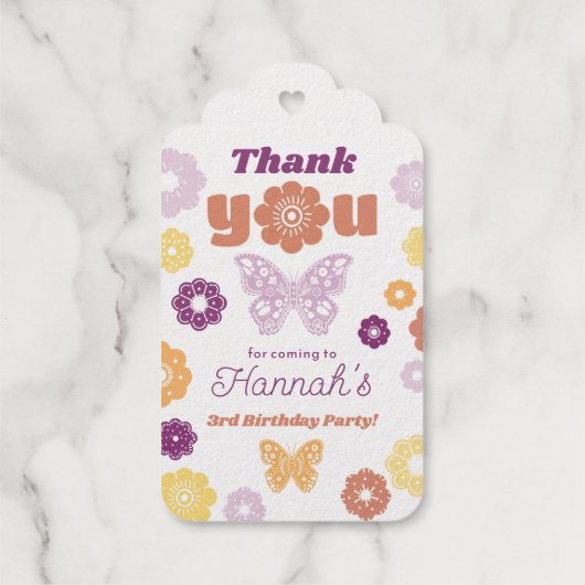 Retro vlinder verjaardag dank u cadeaulabels (Achterkant)