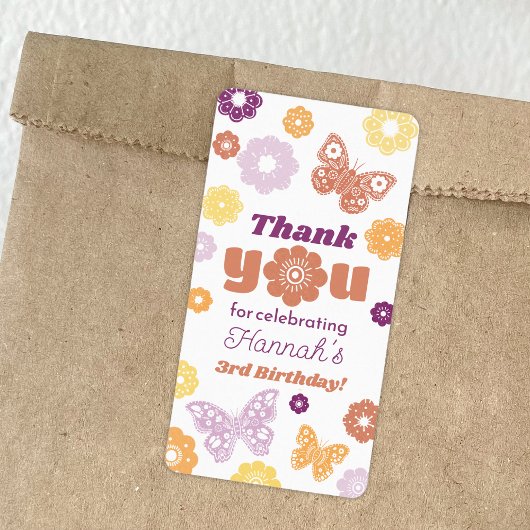 Retro vlinder verjaardag dank u etiket