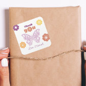 Retro vlinder verjaardag dank u vierkante sticker