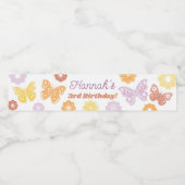 Retro vlinder verjaardag dank u waterfles etiket (Enkel label)