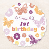 Retro vlinder verjaardag kartonnen onderzetters (Voorkant)