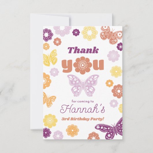 Retro Vlinder Verjaardag met Bericht Dank U Kaart (Voorkant)